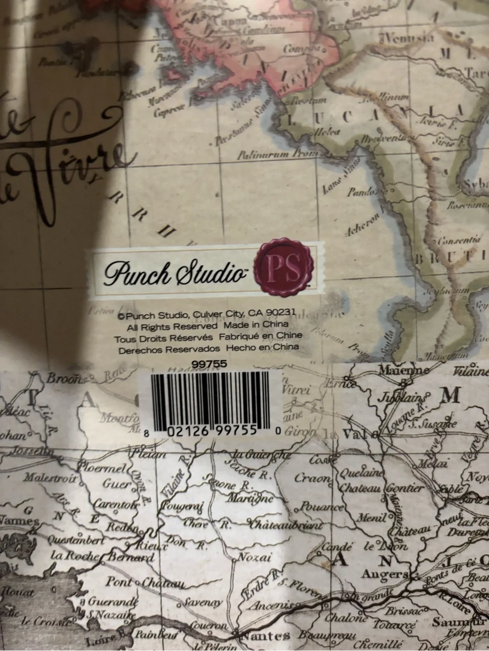 Punch Studio Paris Map Decorative Case in Beige, Brown & Pink Accents